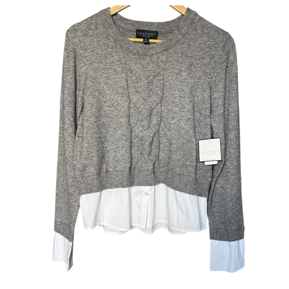 LAUNDRY By Shelli Segal Twofer grey white layered sweater MEDIUM NWT